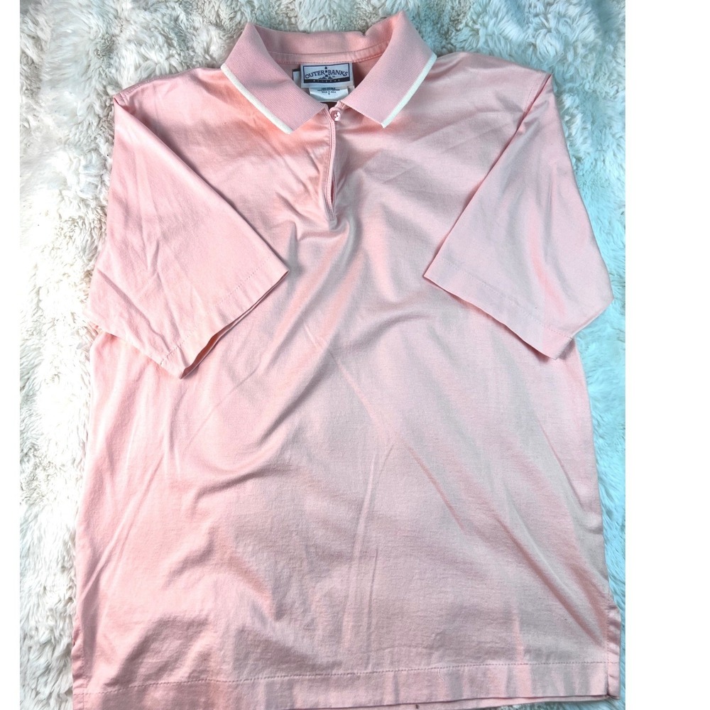 Outer Banks Reserve Pink Mercerized Cotton Polo White Tipped Collar Size S A12